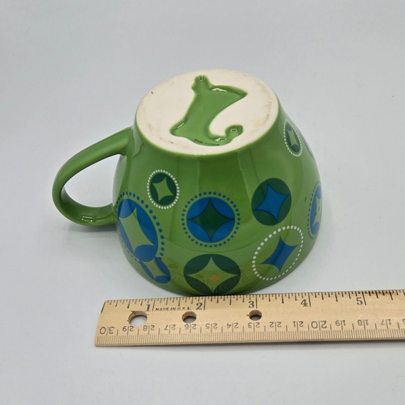 Green Ceramic Mug Retro MCM Geometric Pattern Coffee Cup Elf Stocking Xmas 2006 - Picture 4 of 6